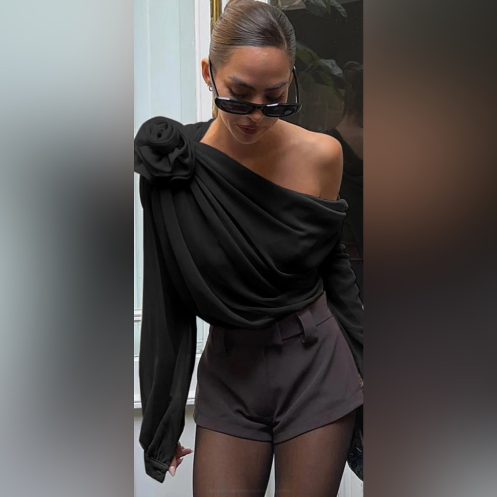 Black sheer long sleeve blouse